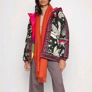 FARM Rio Black and Pink Patterned Puffer Jacket